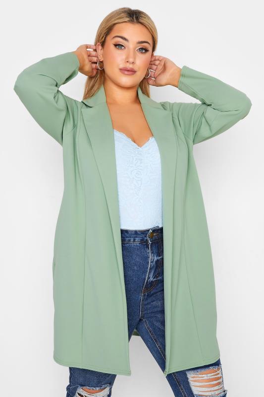 LIMITED COLLECTION Sage Green Longline Blazer | Yours Clothing 1