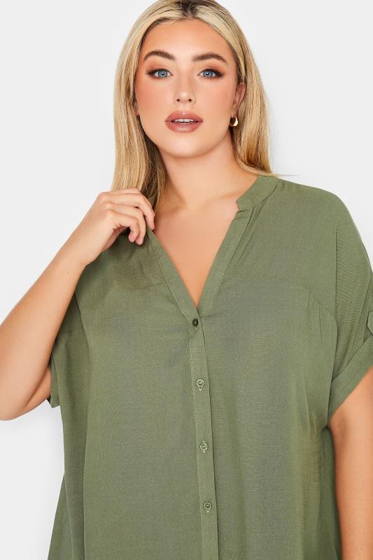 YOURS Curve Plus Size Khaki Green Button Through Shirt | Yours Clothing  4