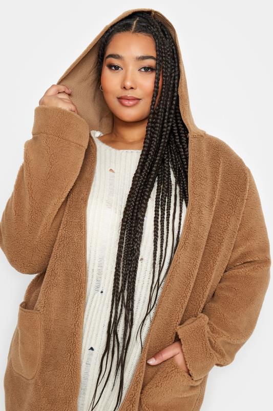 YOURS Plus Size Brown Teddy Hooded Jacket | Yours Clothing 4