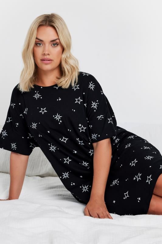  Grande Taille YOURS Curve Black Star Print Sleep Tee Nightdress