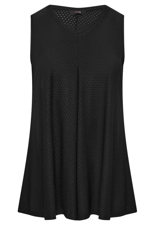 YOURS Curve Black Textured Pointelle Pleat Vest Top | Yours Clothing  6