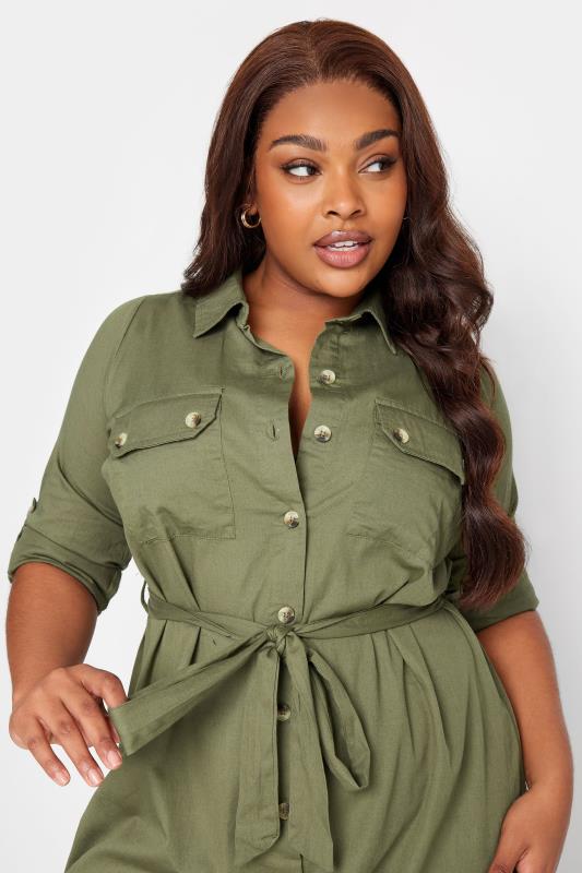 LIMITED COLLECTION Plus Size Khaki Green Utility Shirt Dress | Yours Clothing 4