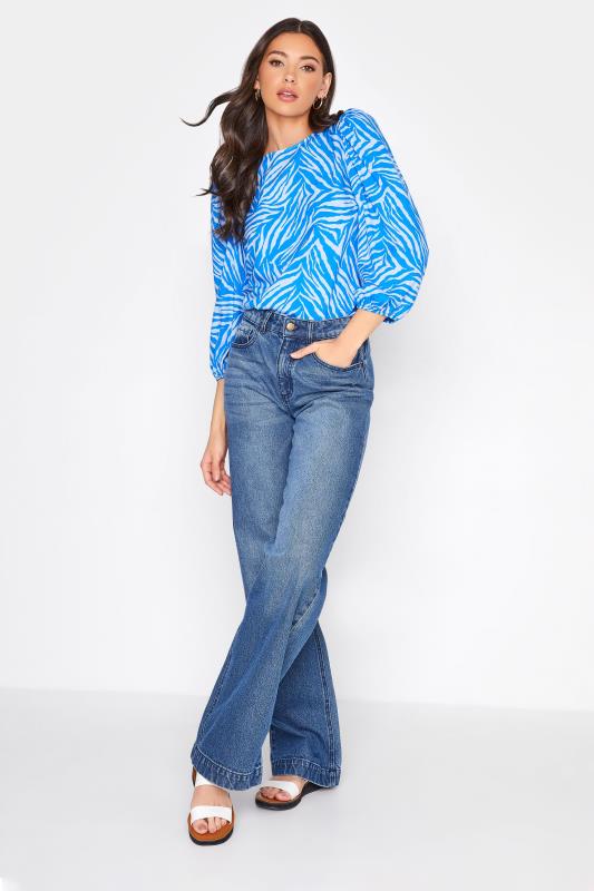 Tall Women's LTS Bright Blue Zebra Print Puff Sleeve Top | Long Tall Sally 2