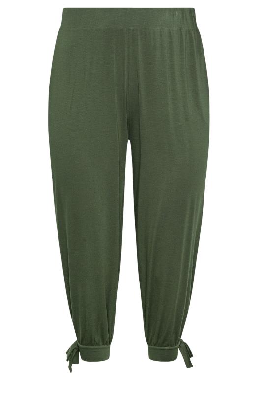 YOURS Plus Size Khaki Green Cropped Tie Detail Harem Trousers | Yours Clothing 6