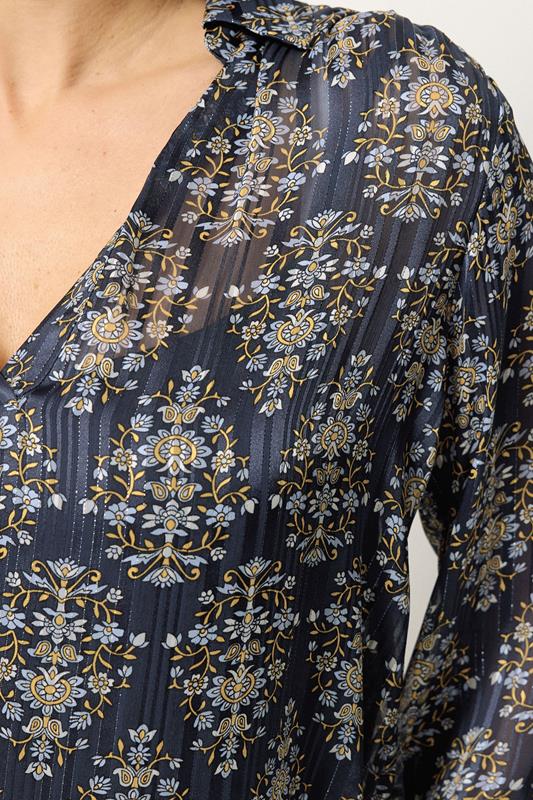 M&Co Navy Blue Floral Metallic Shirt | M&Co 4