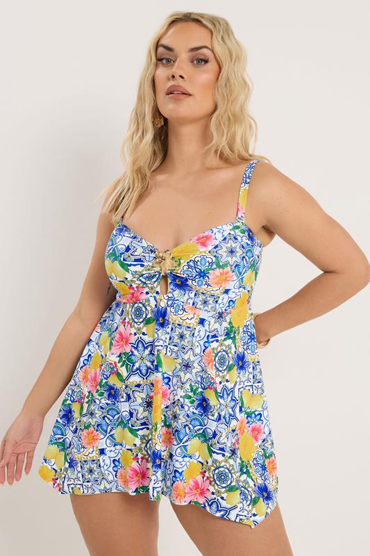  YOURS Curve Blue Mediterranean Tile Tankini Top