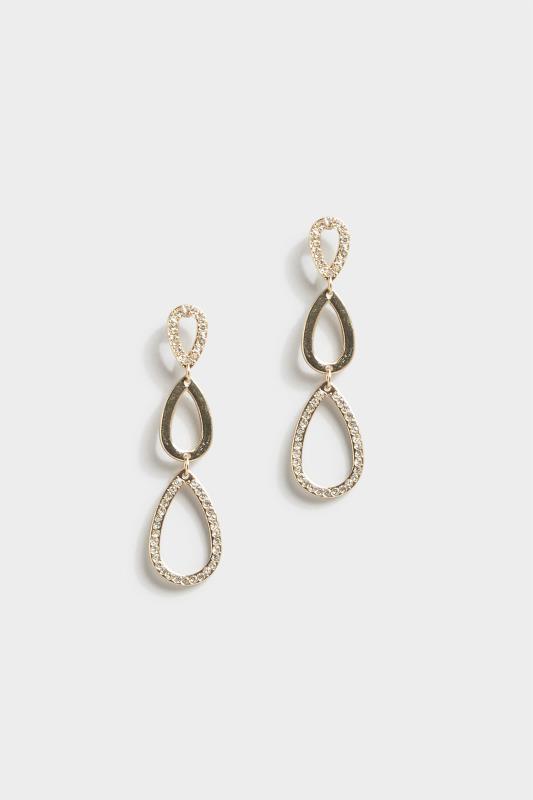 Plus Size  Gold Oval Diamante Drop Hoop Earrings