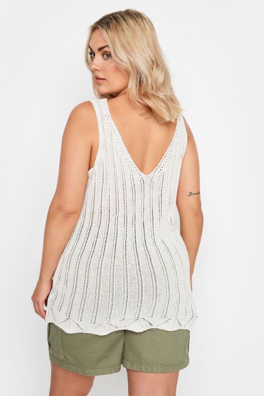 YOURS Plus Size Ivory White Crochet Knitted Vest Top | Yours Clothing 3