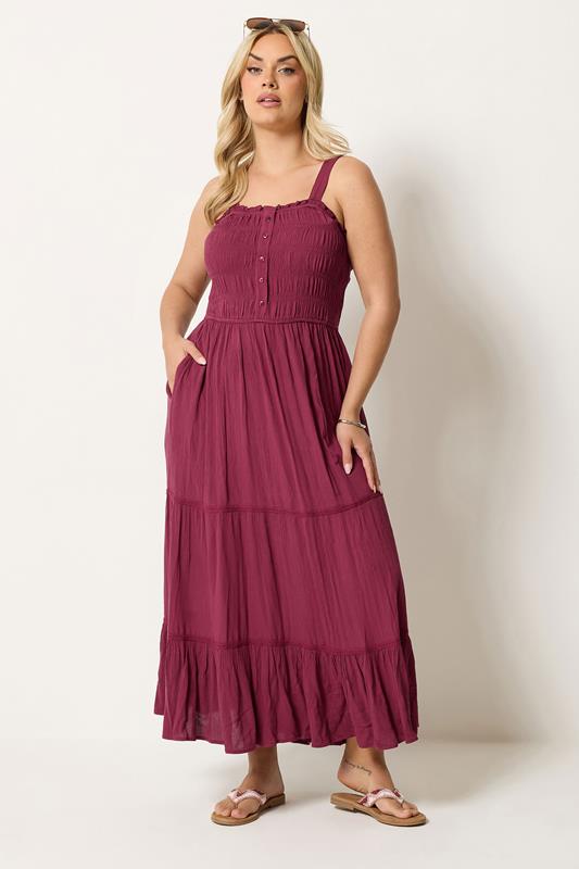 YOURS Plus Size Red Shirred Placket Dress | Yours Clothing 1