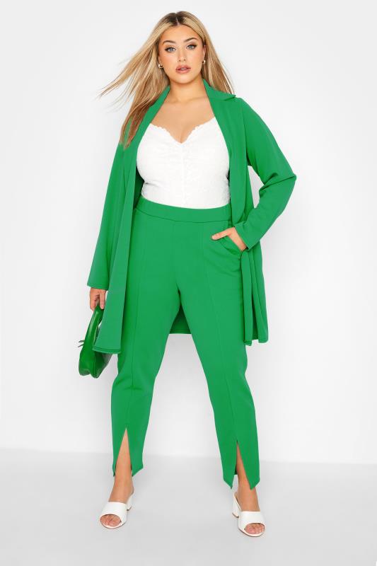 LIMITED COLLECTION Curve Apple Green Split Hem Tapered Trousers 2