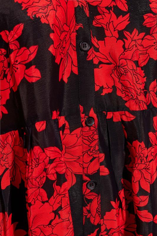 Curve Black & Red Floral Print Smock Shirt 4