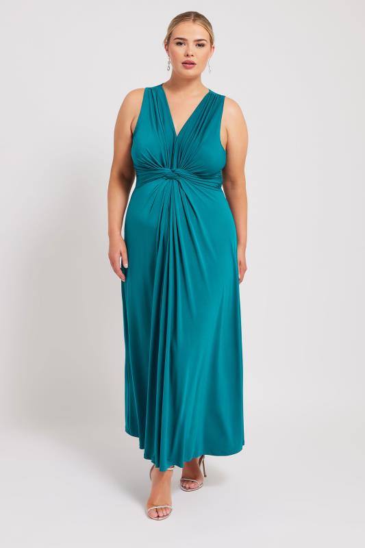 YOURS LONDON Plus Size Green Knot Front Maxi Dress | Yours Clothing 1