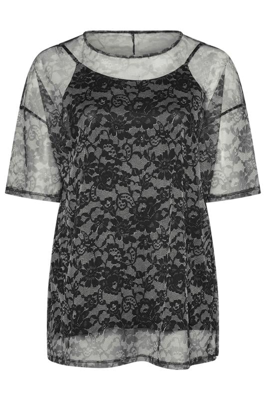 YOURS Plus Size Black & Grey Floral Print Oversized Mesh Top | Yours Clothing 5