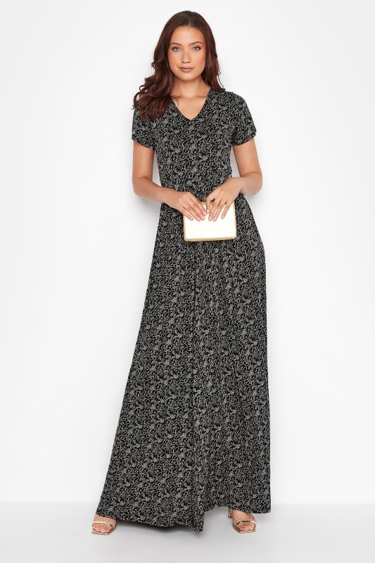 LTS Tall Black Sketch Floral Print Maxi Dress 1
