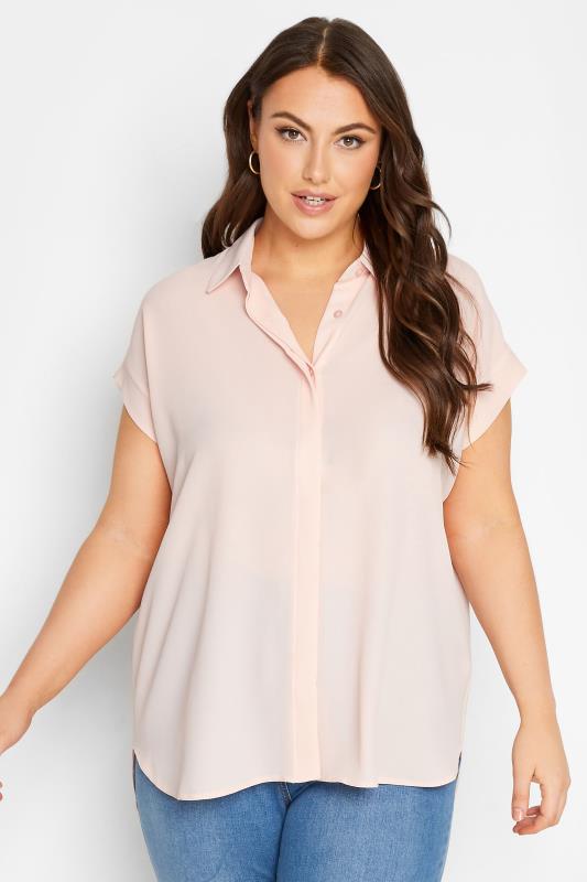 YOURS Curve Plus Size Light Pink Collared Shirt | Yours Clothing  1