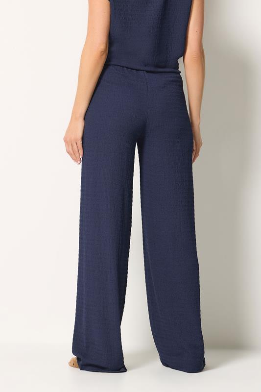 LTS Tall Women's Navy Blue Textured Elasticated Wide Leg Trousers | Long Tall Sally 2