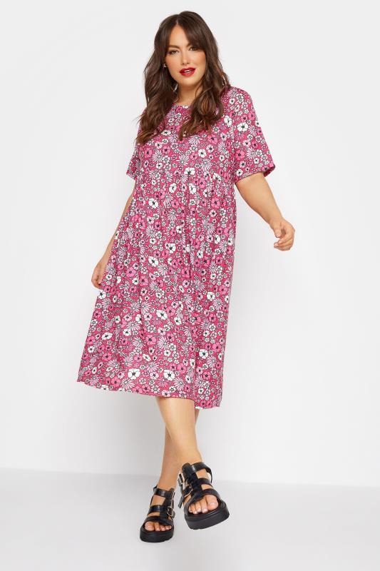 LIMITED COLLECTION Curve Pink Retro Floral Smock Dress 3