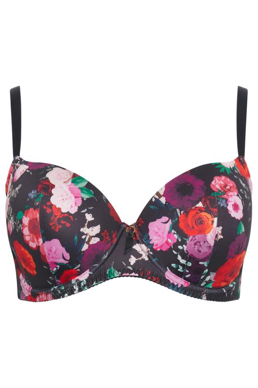 YOURS 2 PACK Plus Size Black & Purple Floral Print Padded T-Shirt Bras | Yours Clothing 9