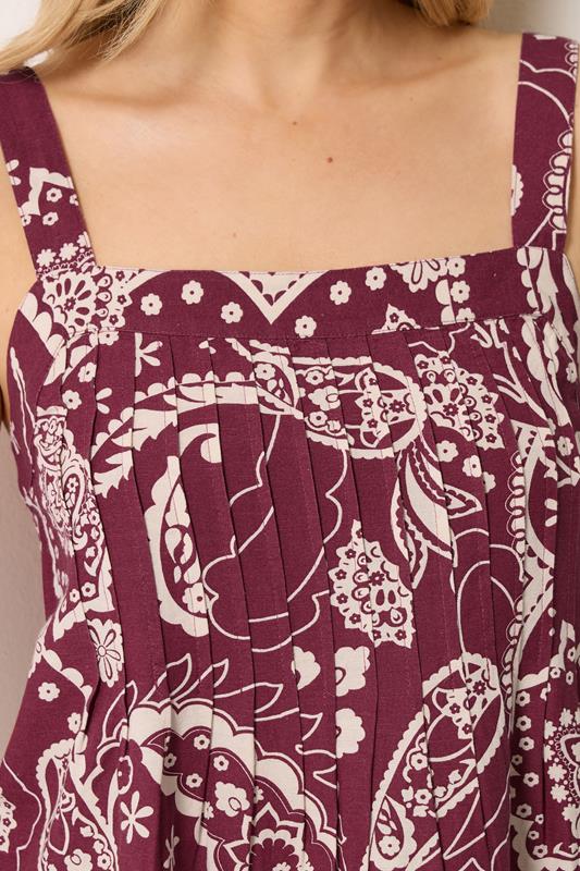 LTS Tall Women's Set Berry Red Paisley Linen Vest Top & Wide leg Trousers | Long Tall Sally 4