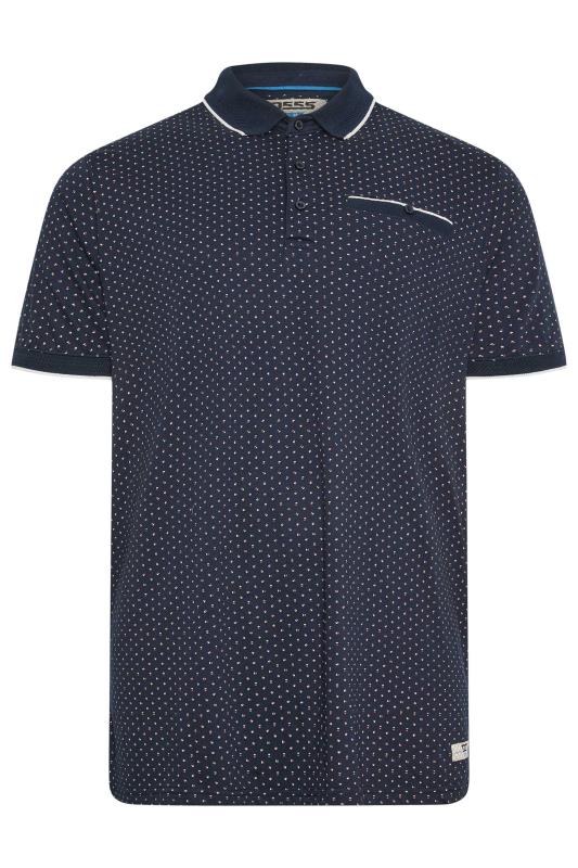 D555 Big & Tall Navy Blue Spot Print Jacquard Collar Polo Shirt | BadRhino 3