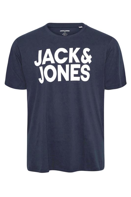 JACK & JONES Big & Tall Navy Blue Logo Crew Neck T-Shirt 3