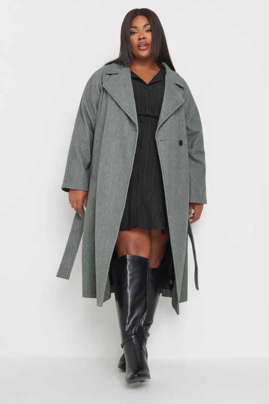 YOURS Plus Size Charcoal Grey Unlined Formal Maxi Coat | Yours Clothing 1