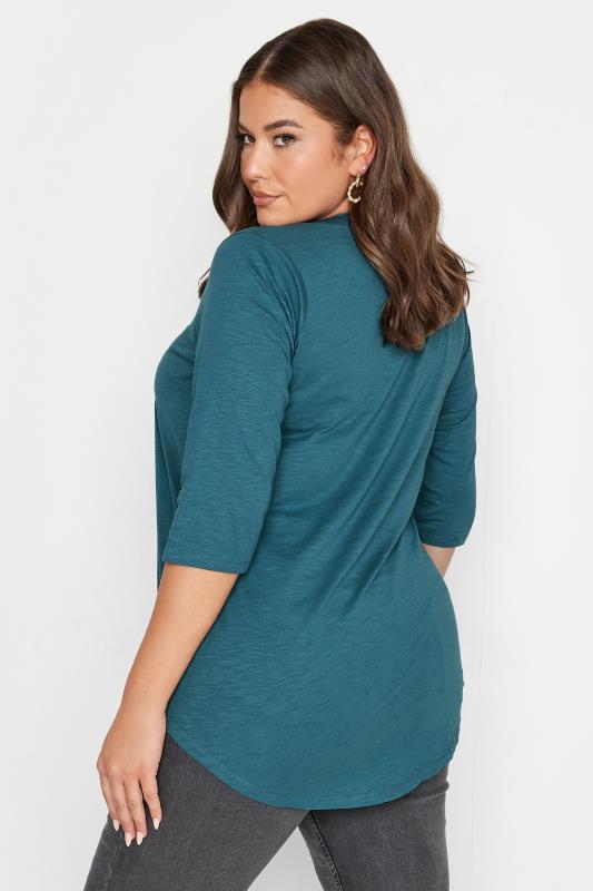 YOURS Curve Plus Size 2 PACK Teal Blue & Black Pintuck Henley Tops | Yours Clothing  5