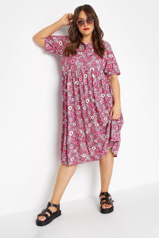 LIMITED COLLECTION Curve Pink Retro Floral Smock Dress_B.jpg
