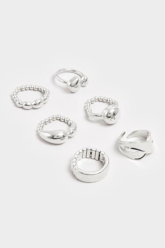 6 PACK Silver Tone Stretch Statement Rings 2