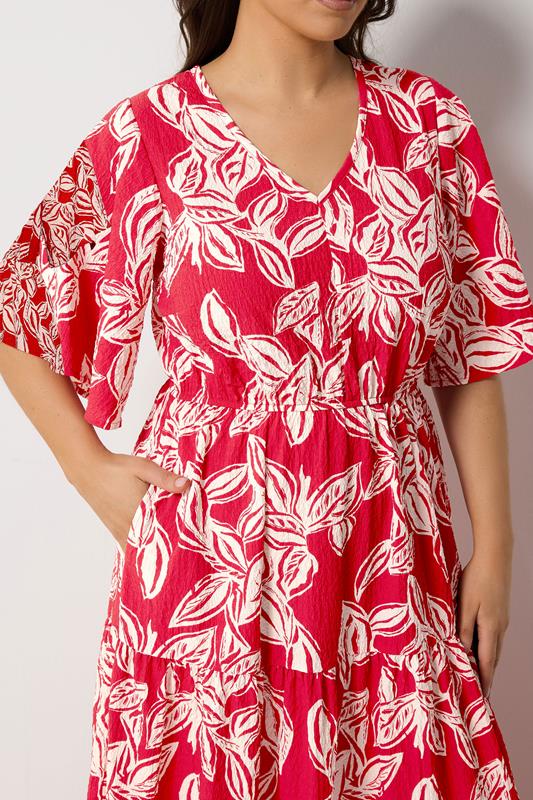 YOURS Plus Size Red Leaf Print Tiered Maxi Dress | Yours Clothing 4