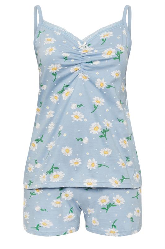 YOURS Plus Size Blue Daisy Print Cami Pyjama Set | Yours Clothing 5