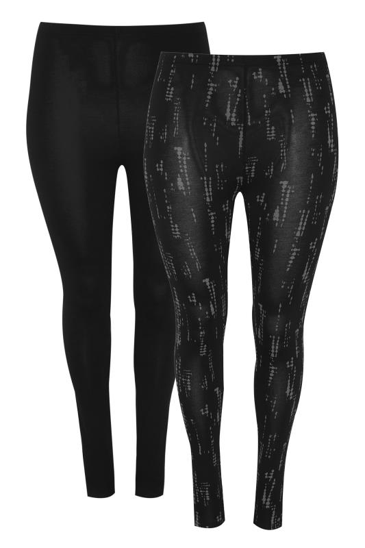 Plus Size 2 PACK Black & Textured Print Soft Touch Leggings | Yours Clothing 6