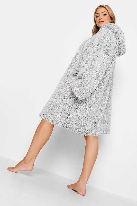 YOURS Plus Size Light Grey Teddy Drawstring Snuggle Hoodie | Yours Clothing 5