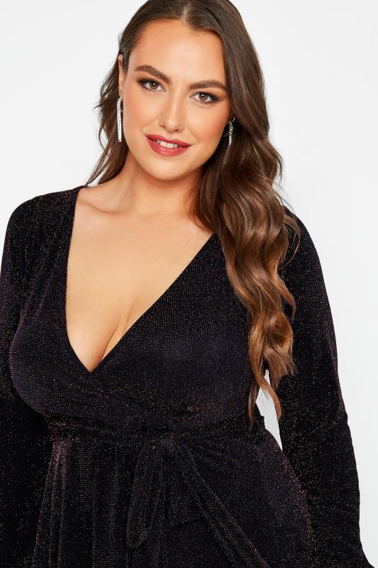 YOURS LONDON Curve Navy Blue Glitter Wrap Top 4