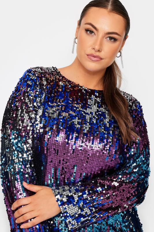YOURS LONDON Curve Blue Ombre Sequin Embellished Shift Dress | Yours Clothing 5