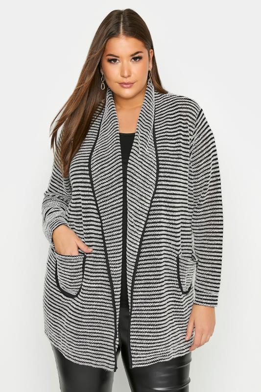 Plus Size Curve Black Stripe Pocket Detail Knitted Cardigan | Yours Clothing 1