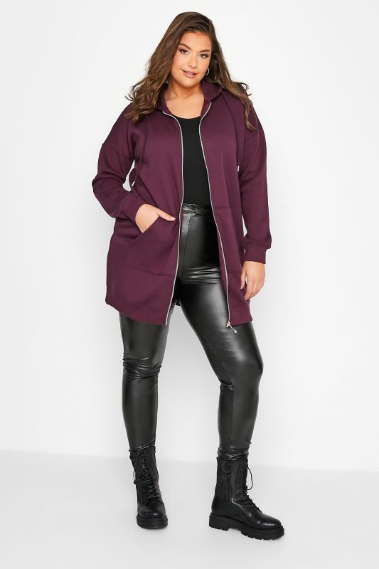 Curve Plus Size Womens Dark Purple Raglan Zip Hoodie | Yours Clothing 2