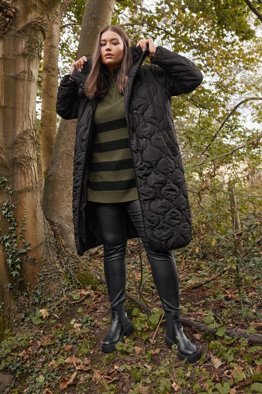  Tallas Grandes YOURS Curve Black Quilted Funnel Neck Coat