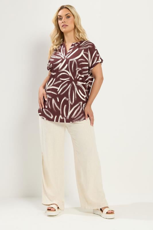 YOURS Plus Size Chocolate Brown Abstract Print Blouse | Yours Clothing 1