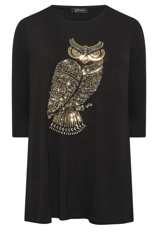 YOURS LUXURY Plus Size Black Owl Sequin Embellished Top | Yours Clothing 7