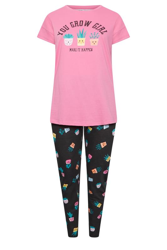 YOURS Plus Size Pink 'You Grow Girl' Tapered Pyjama Set | Yours Clothing
