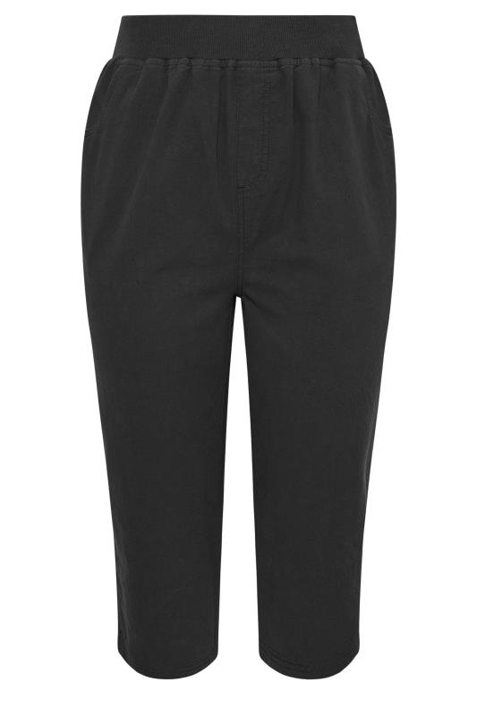 YOURS Plus Size Black Elasticated Cool Cotton Cropped Trousers | Yours Clothing 5