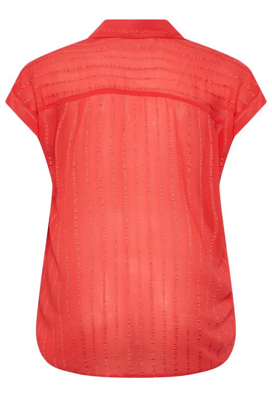 YOURS Curve Plus Size Coral Pink Short Sleeve Stripe Shirt | Yours Clothing 7