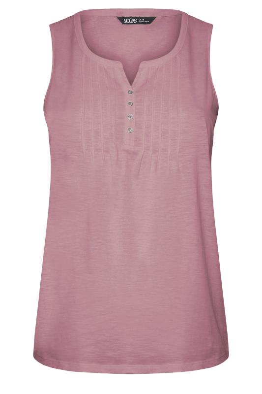 YOURS Plus Size Pink Pintuck Henley Vest Top | Yours Clothing 5