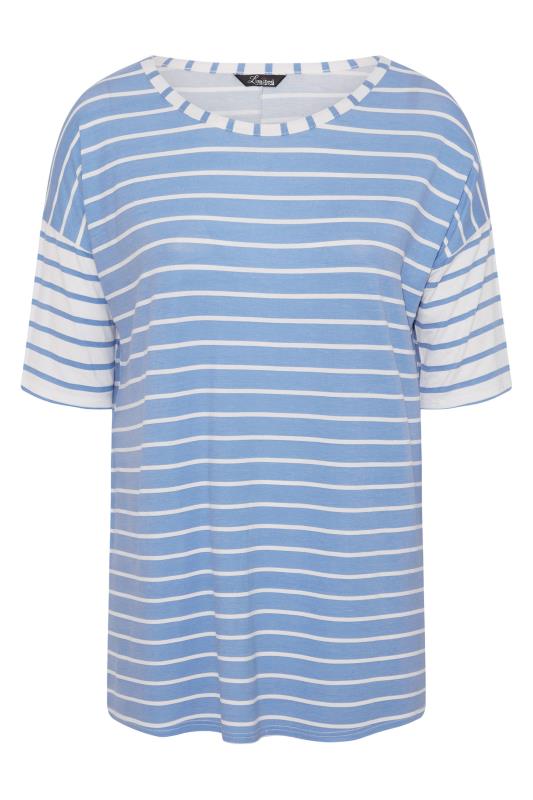 LIMITED COLLECTION Curve Blue & White Stripe Oversized T-Shirt_F.jpg