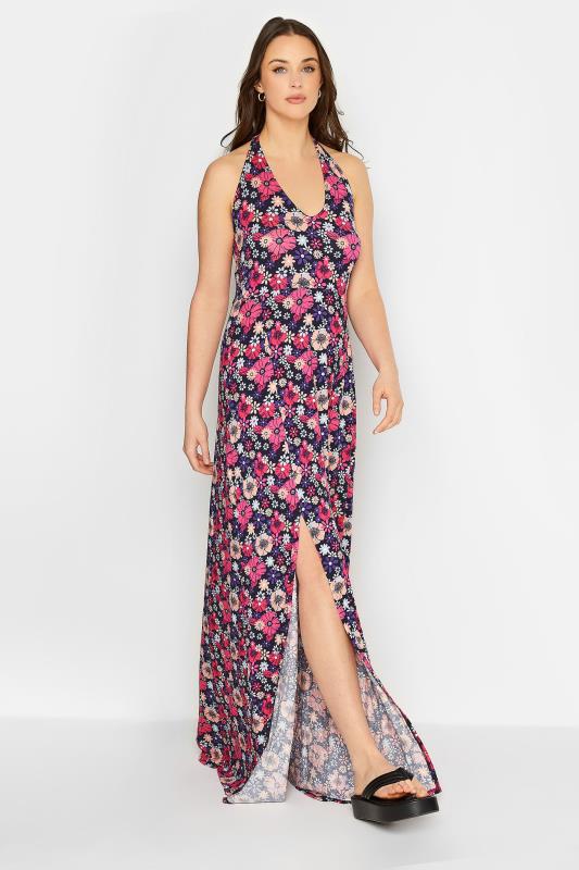LTS Tall Womens Pink Floral Halter Neck Split Maxi Dress | Long Tall Sally  1