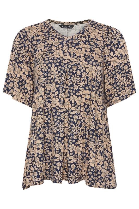 YOURS Curve Navy Blue Floral Print Pleated Swing Top | Yours Clothing 5