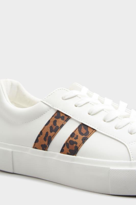 LIMITED COLLECTION White Flatform Leopard Print Stripe Trainers In Standard D Fit | Yours Clothing 6