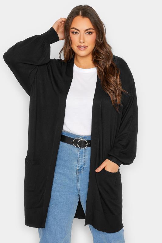  YOURS Curve Black Balloon Sleeve Fine Knit Cardigan