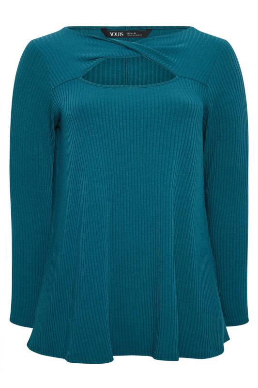 Plus Size  YOURS Curve Teal Blue Twisted Front Ribbed Top